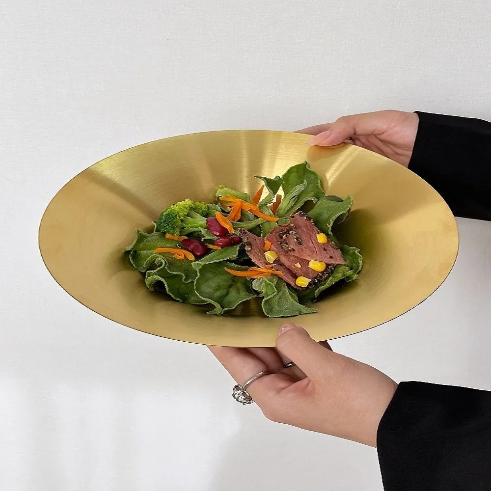 Durable 304 Stainless Steel Korean Salad Bowl Stackable Deepened Fruit Dish Rust-proof Round Pasta Plate Restaurant
