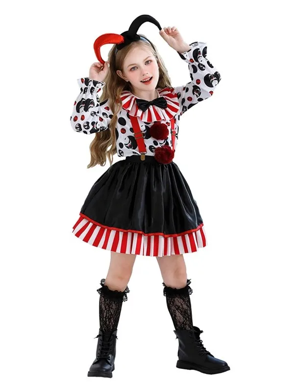 Scary Clown Dr up Skirt Children's loween Costume Bloodstained Circus Theme Girls' Toddler Nursery Outfit Polyester Fiber
