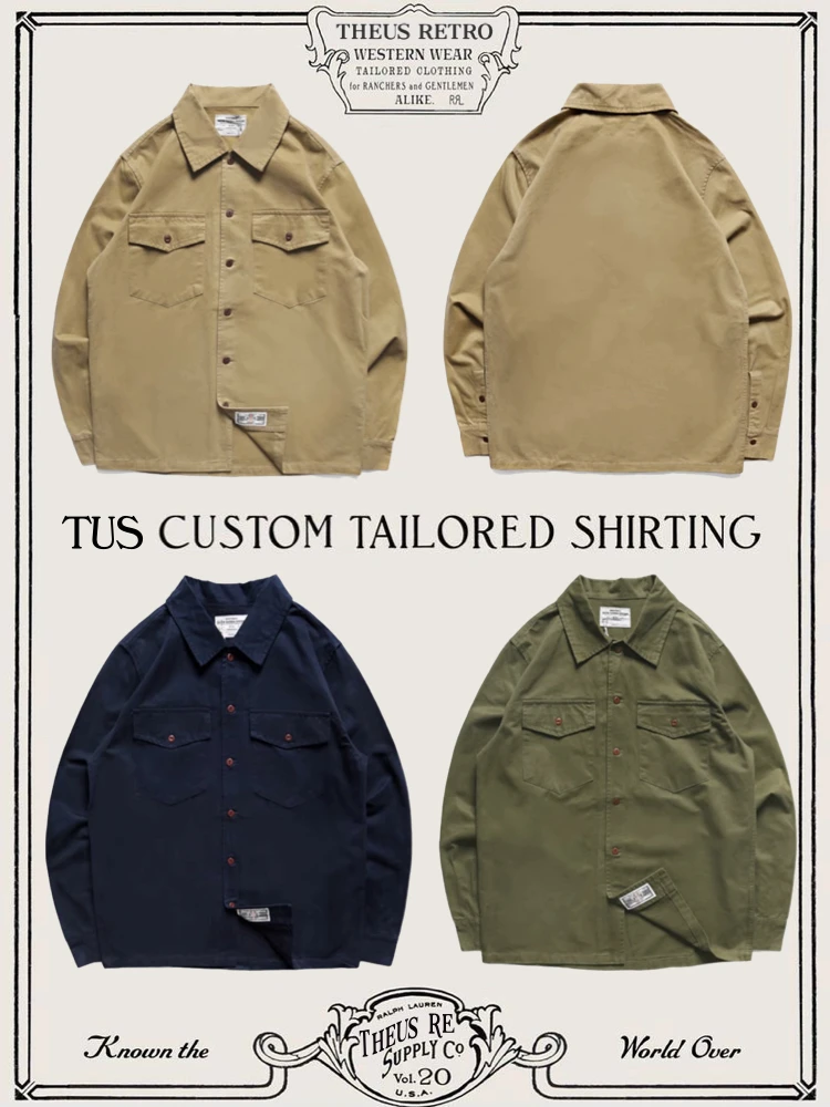 

True Double R Field irt Американская ретро Ameika Thiened Спецодежда в стиле милитари Sle Cotton Long Sve для молодежи