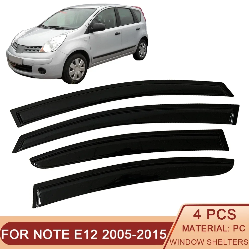 

For Nissan Note E12 2005-2015 Side Window Wind Deflectors Visors Black Rain Guard Door Visor Vent Shades Dark Smoke Ventvisor