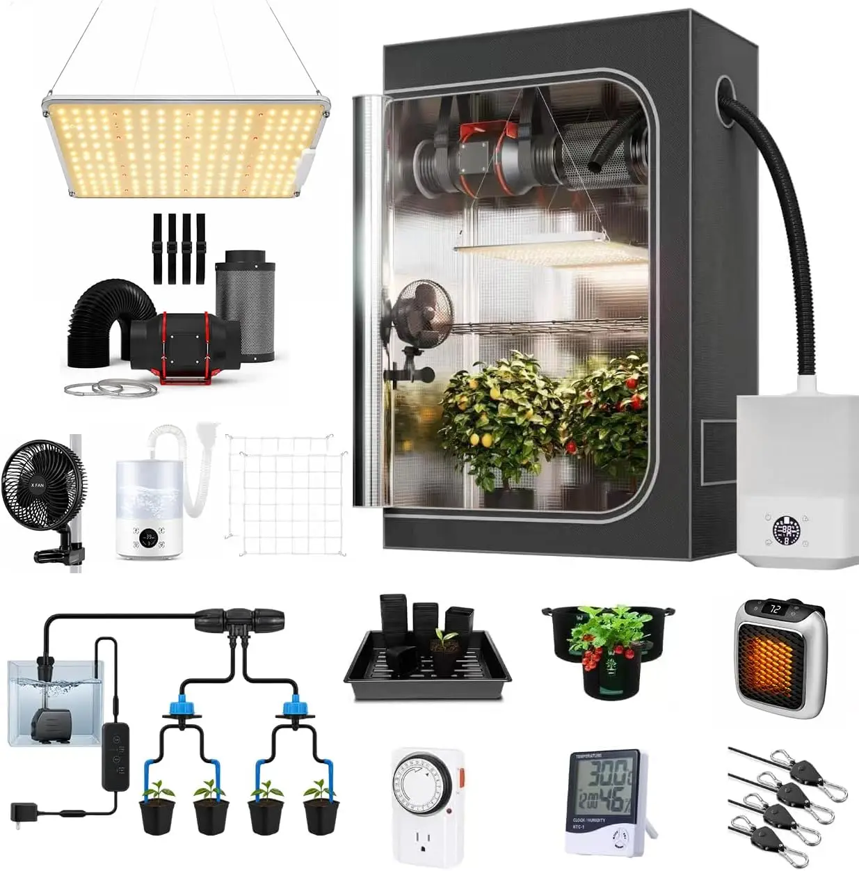 Grow Tent Kit Complete 4X2X6 FT (Heigth Increase),S100 LED Grow Light GrowTent Complete System with Clip Fan+LED Light+Grow Tent