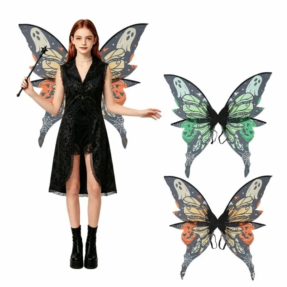 Colorful Butterfly Fairy Wings Sparkling Organza Gradient Sheer Ghost Halloween Cosplay Wings Handmade Elastic Shoulder Straps