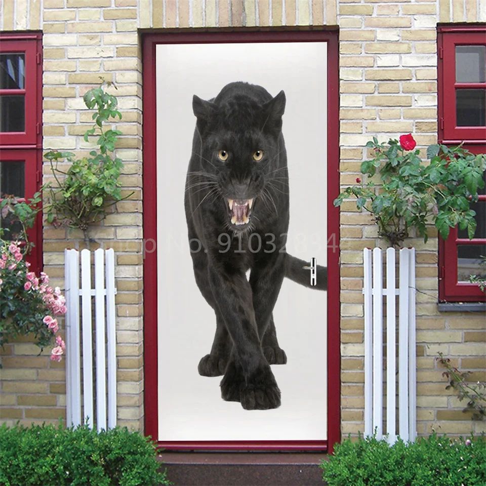 Tier-Türaufkleber Katze Tiger Hirsch Leopard Tapete Benutzerdefinierte Türen Poster Wandtattoo Selbstklebend 3D Heim-Design Dekor Türsticker – Detail 15