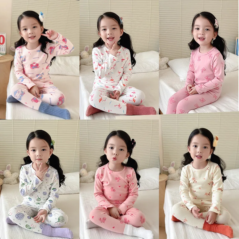 

Хлопковый пижамный комплект для мальчиков и девочек, зимняя теплая одежда для сна, детская домашняя одежда, одежда для малышей