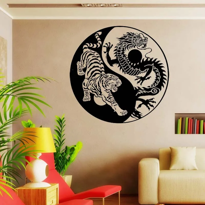 Ying Yang Tiger Dragon  Sticker Home Decor Vinyl Decal Living Room Bedroom Bedroom Removable Wall Sticker Balance