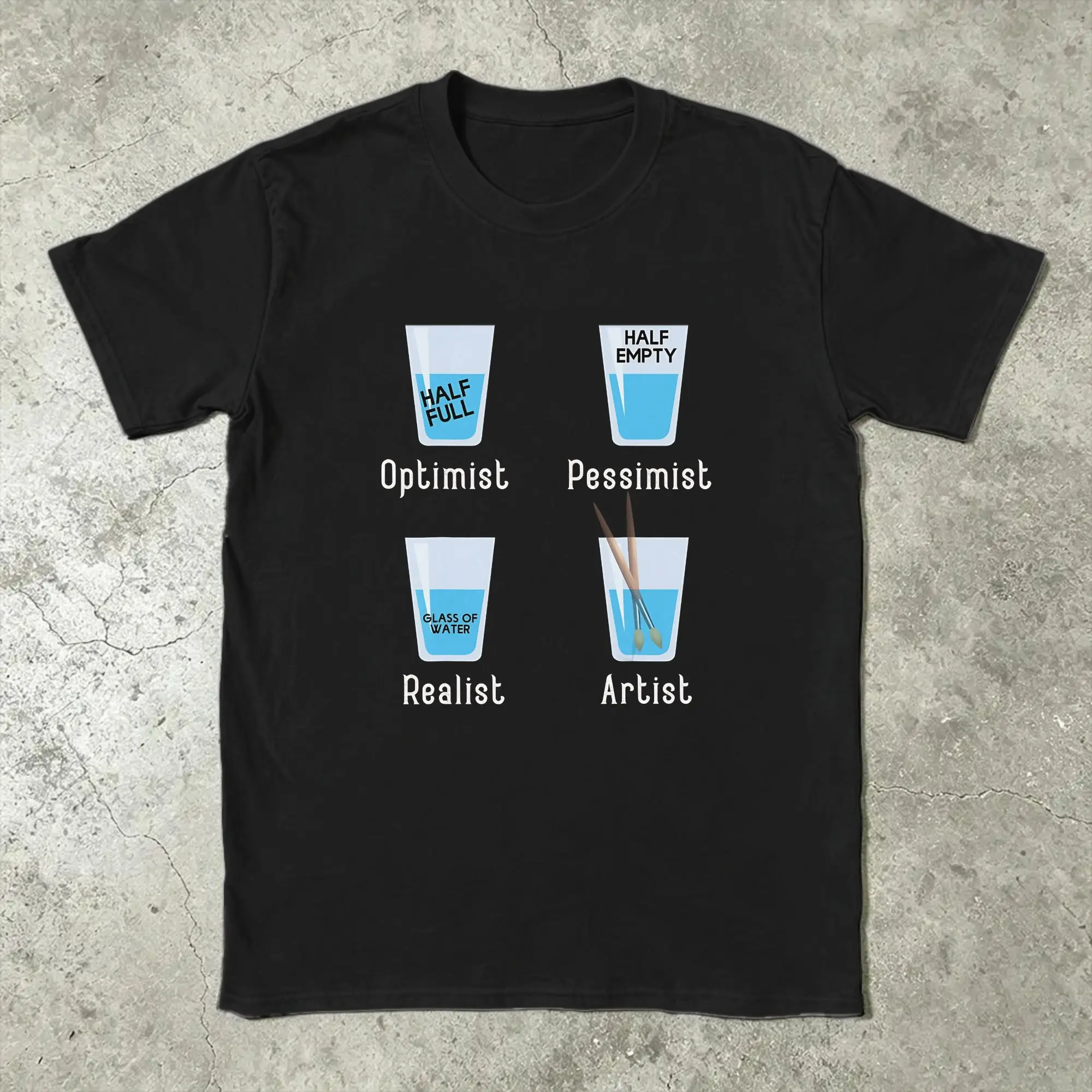 Half-Full Half-Empty Meme Psychology T-Shirt for Men  Casual Cotton Tees Crewneck Short Sleeve T Shirts Plus Size Tops