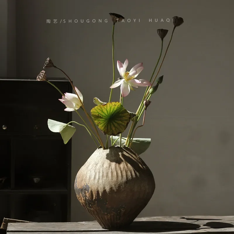 Creative Ceramic Vase Wabi Sabi Style Artificial Flower Arrangement Home Living Room Decor Hotel B&B Ornament Simulation