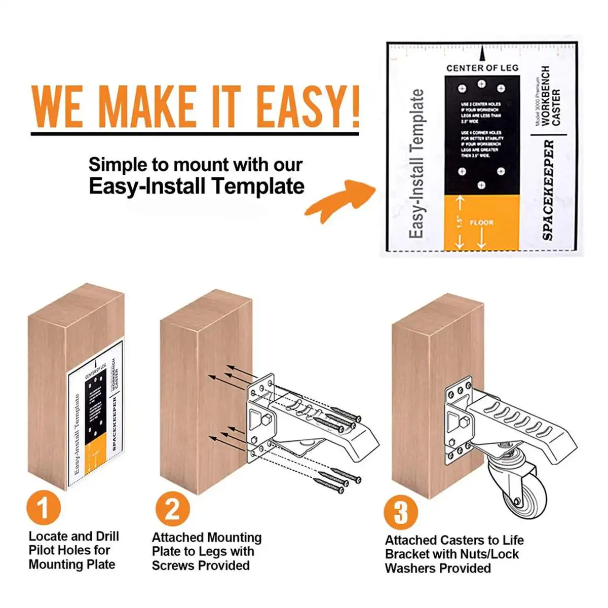 Heavy Duty Workbench Casters Kit Retractable Caster Wheels for Workbenches Machinery and Tables