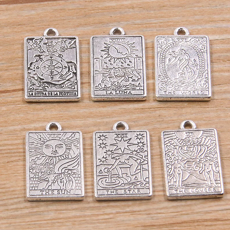 5PCS Tarot Cards Charm Women Zinc Alloy Necklace Wealth Amulet Classic Tarot Major Arcana Divination Charm Jewelry