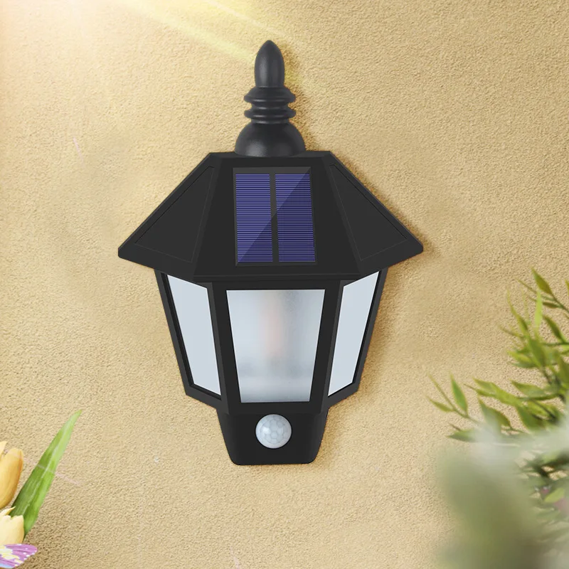 Solar Powered Human Body Induction Flame Half Wall Lamp Flame Decoration Crystalline Silicon Solar Panel Courtyard Lamp