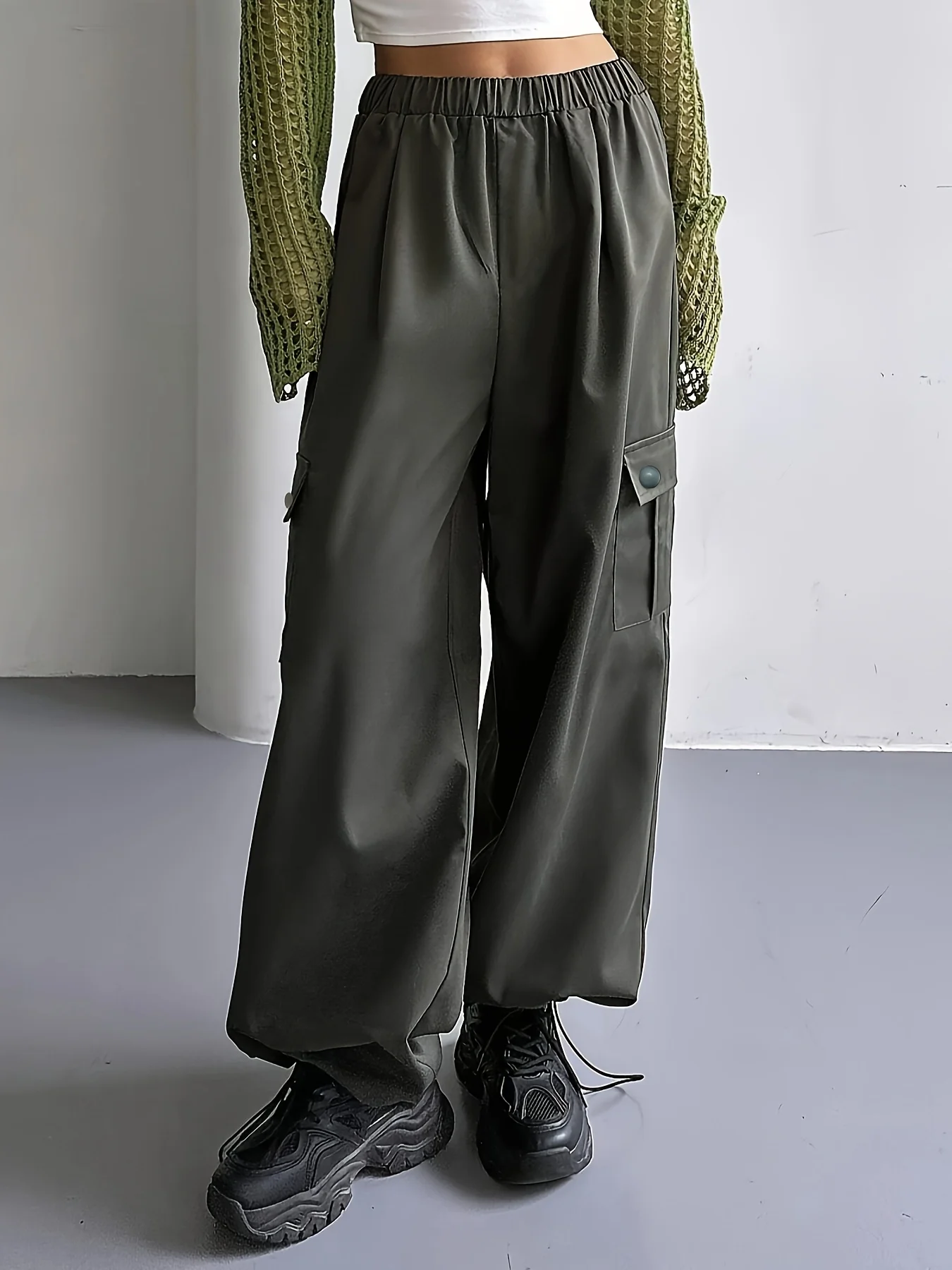 

Женские рабочие брюки больших размеров с манжетами на талии; прямые спортивные широкие брюки с эластичной резинкой на талии.