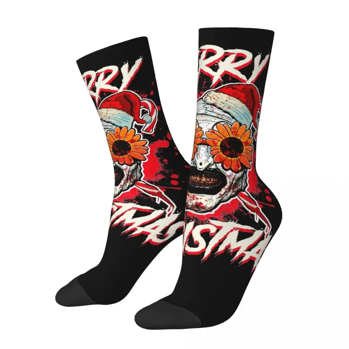 Merry Xmas Sunflower Sunglasses Horror Clown Movie Art Terrifier Socks Men Women Fashion Socks Hip Hop Middle Tube Stockings