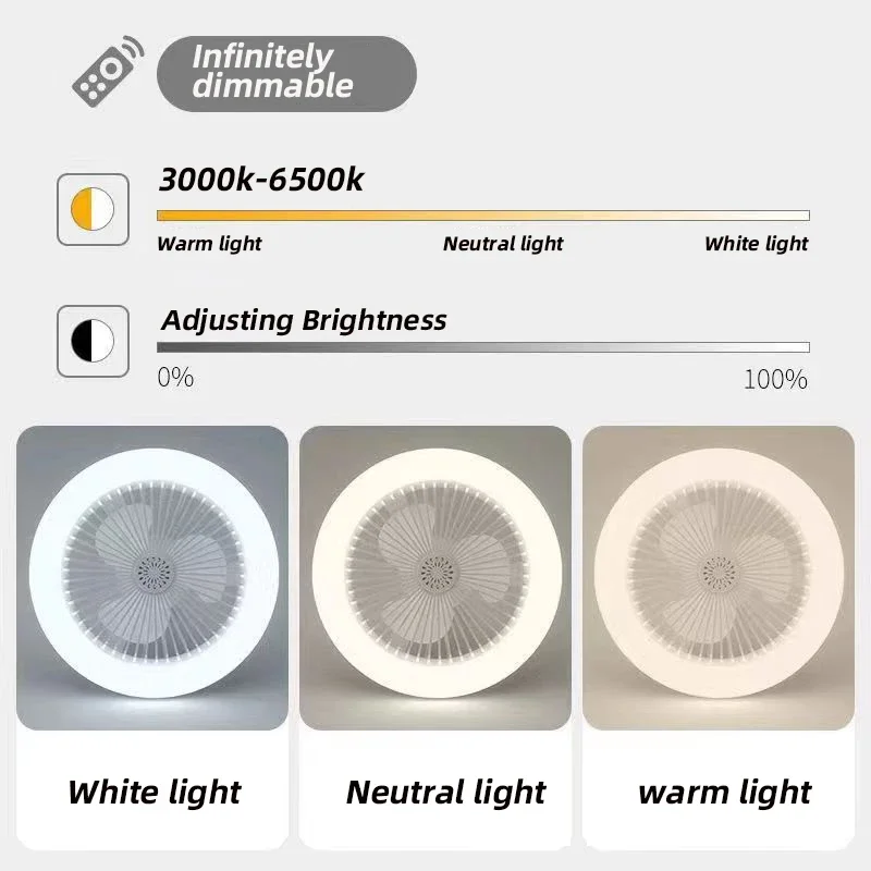 E27 LED Ceiling Fan Light 3-speed Cooling Fan Remote Fan Light 30W Dimmable Ceiling Fan Light Electric Fan Ventilator Light