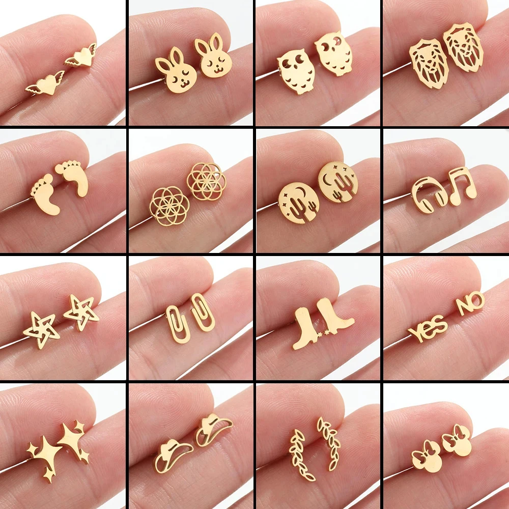 Mini Foot Footprints Piercings For Ears Golden Stainless Steel Ear Piercing Stud Earrings Korean Fashion Earrings Trend 2023