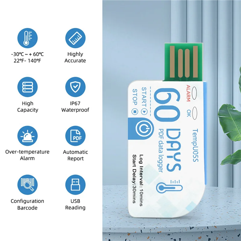

B50B-6Pcs Tempu05s USB-регистратор данных о температуре 60-дневный анализатор температуры для одного использования PDF-зчет USB-регистратор температуры