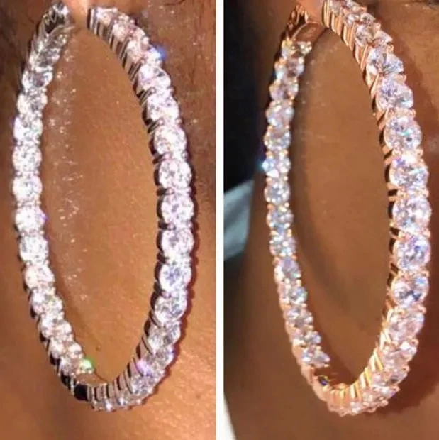 Kolczyki Koła Rainbow Cz 60mm Okrągłe Wiszące Kolczyki Biżuteria Damska Kryształowe Cz Diamentowe Rhinestone Duże Kolczyki Hip Hop