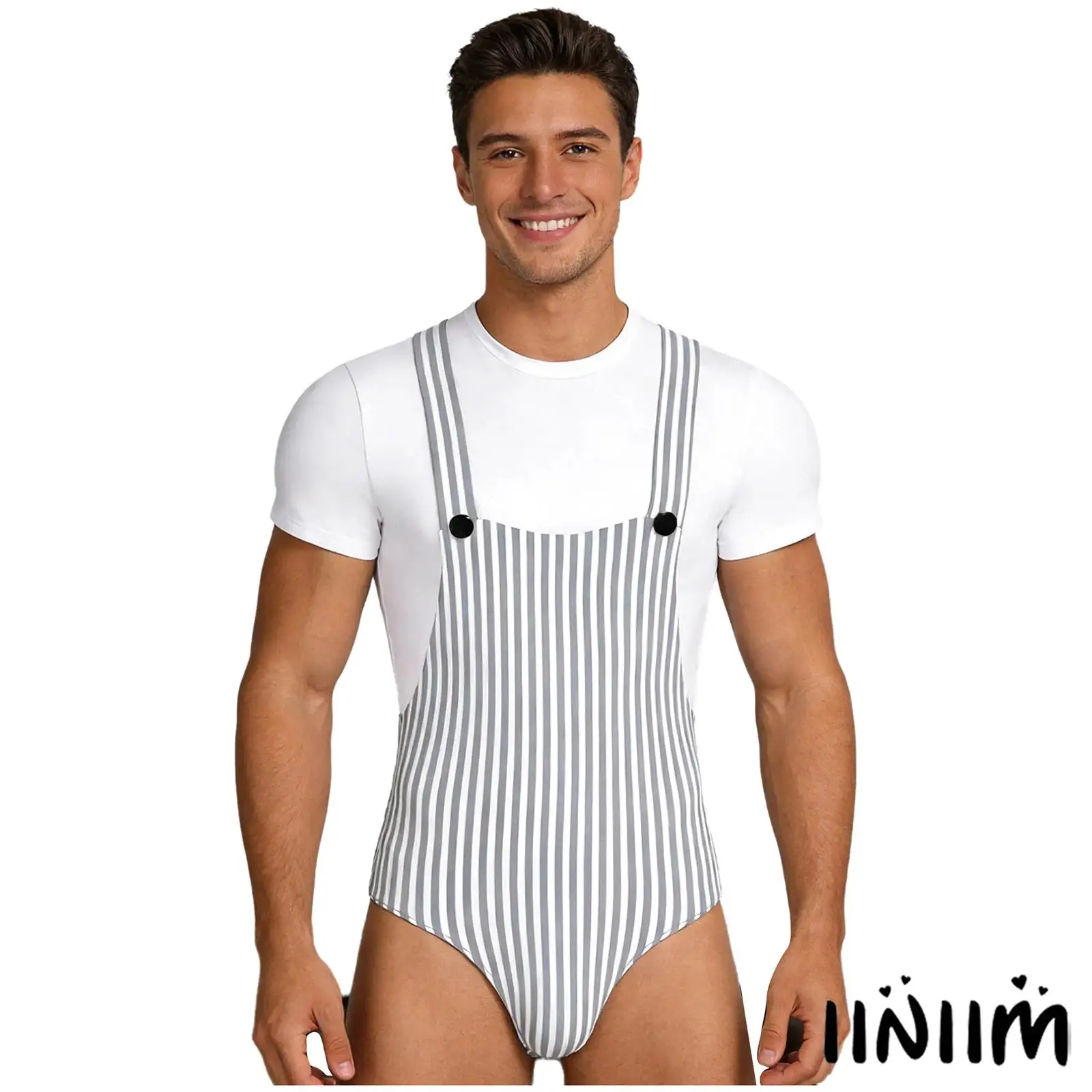 

Mens Chic Loungewear Bodysuit with Mixed Textures And Easy Access Features Complete Overalls Style Suit for Nighttime Comfort