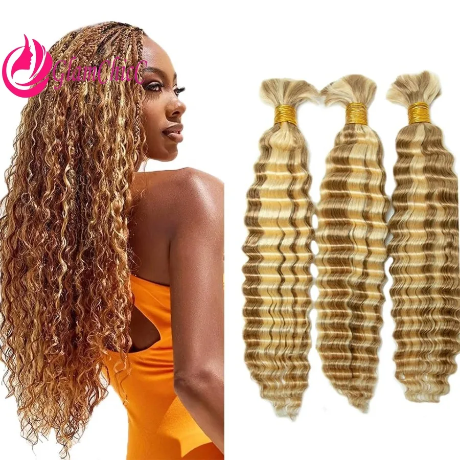 

P27/613 Highlight Blonde Deep Wave Bulk Human Braiding Hair 26 Inch 50g 3 bundles Unproceesed Virgin Boho Human Hair Extensions