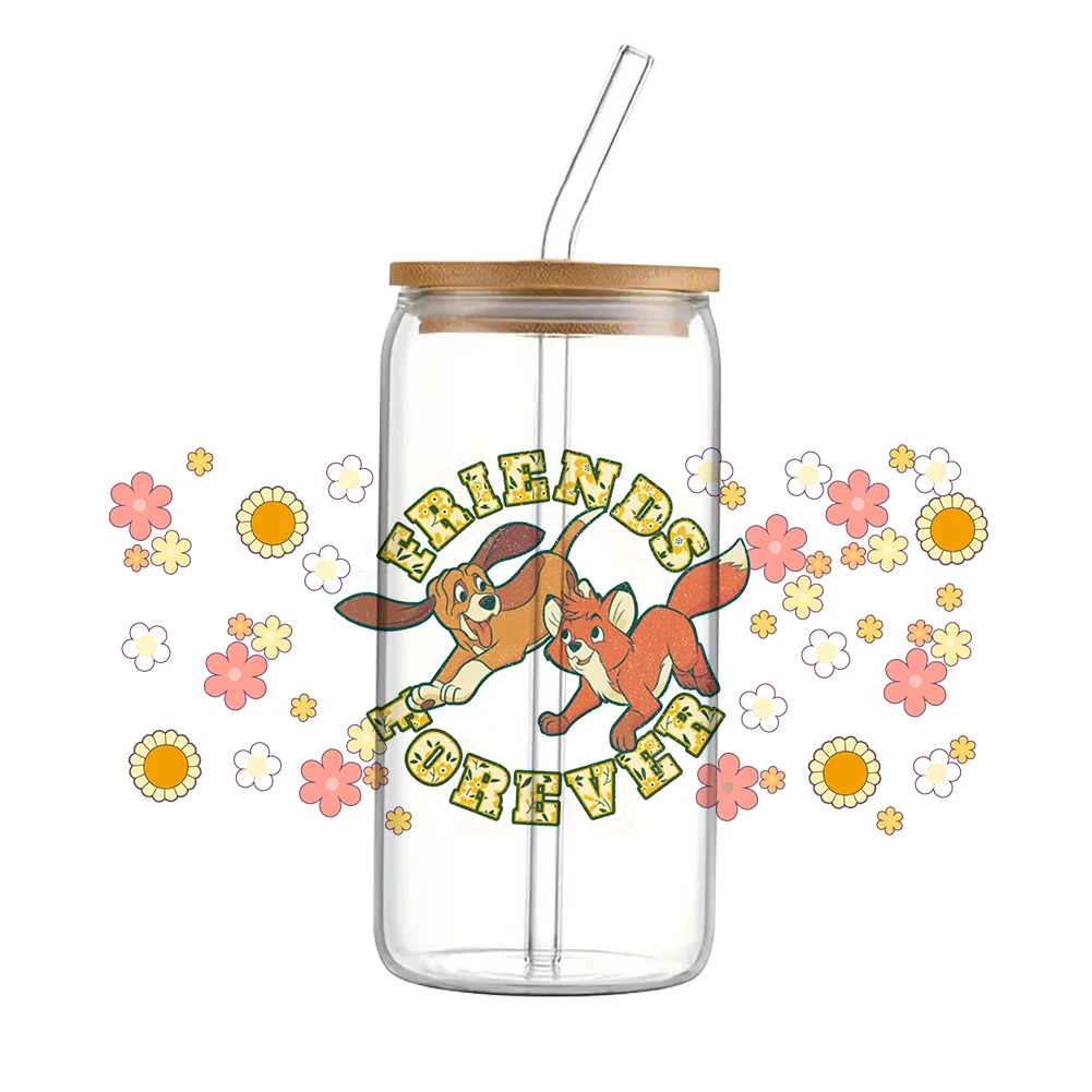 MINI Disney The fox and The hound Pattern UV DTF Transfer Sticker Waterproof Transfers Decals For 16oz Glass Cup Wrap Stickers