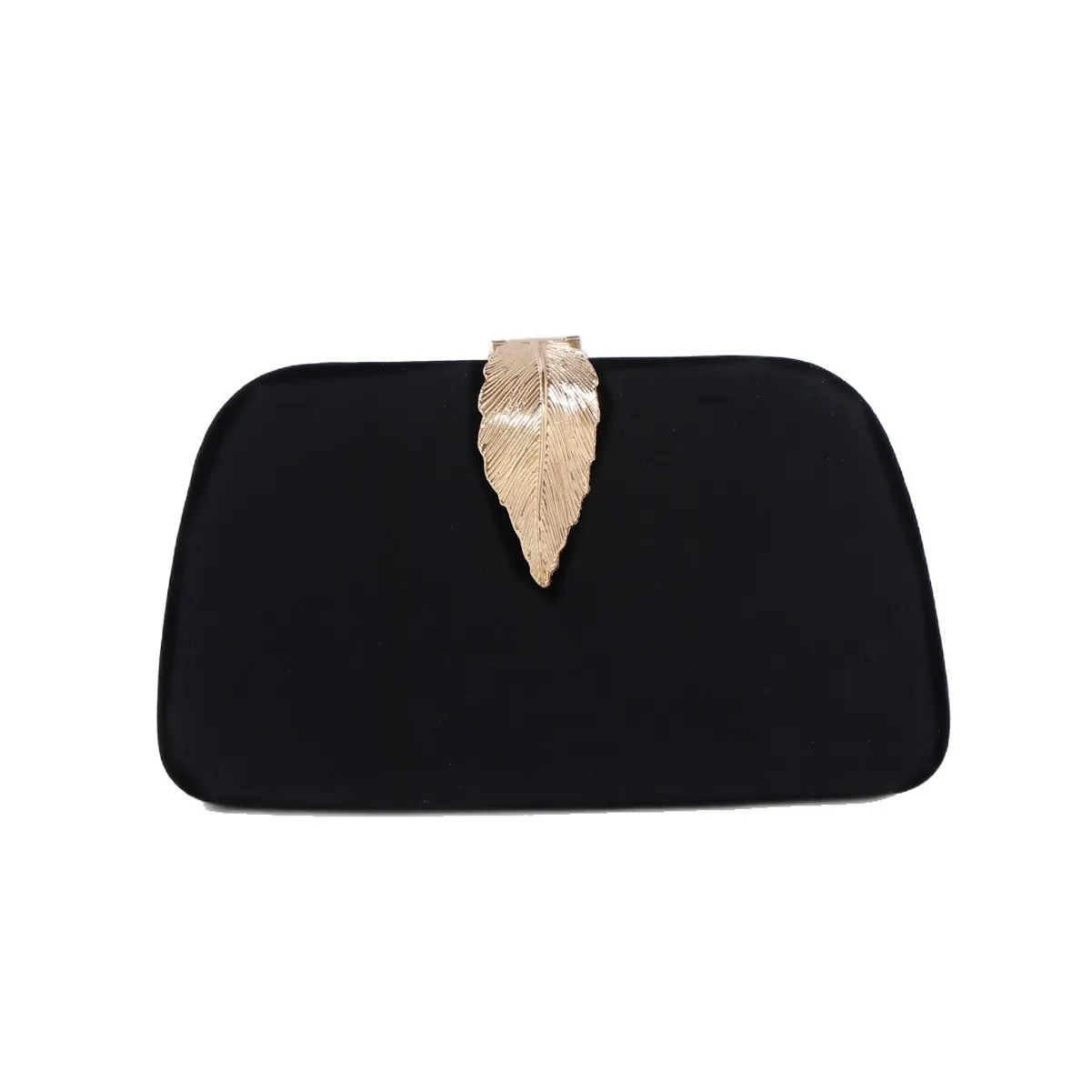 

Black Velvet Evening Clutch with Gold Leaf Accent - Elegant Formal Handbag for Women, Luxury Party Purse Wedding and Gala Clutch