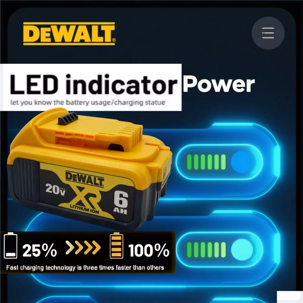 100% Genuine Dewalt 20V Battery, 2AH 6AH Rechargeable Lithium Ion Battery, Dewalt DCB200 DCB206 Power Tool Replacement Battery