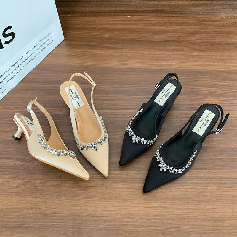 

2025 г. женские модные босоножки на каблуке, летние повседневные туфли на высоком каблуке с ремешком на щиколотке, удобные закрытые остроконечные прозрачные низкие тапочки для девочек