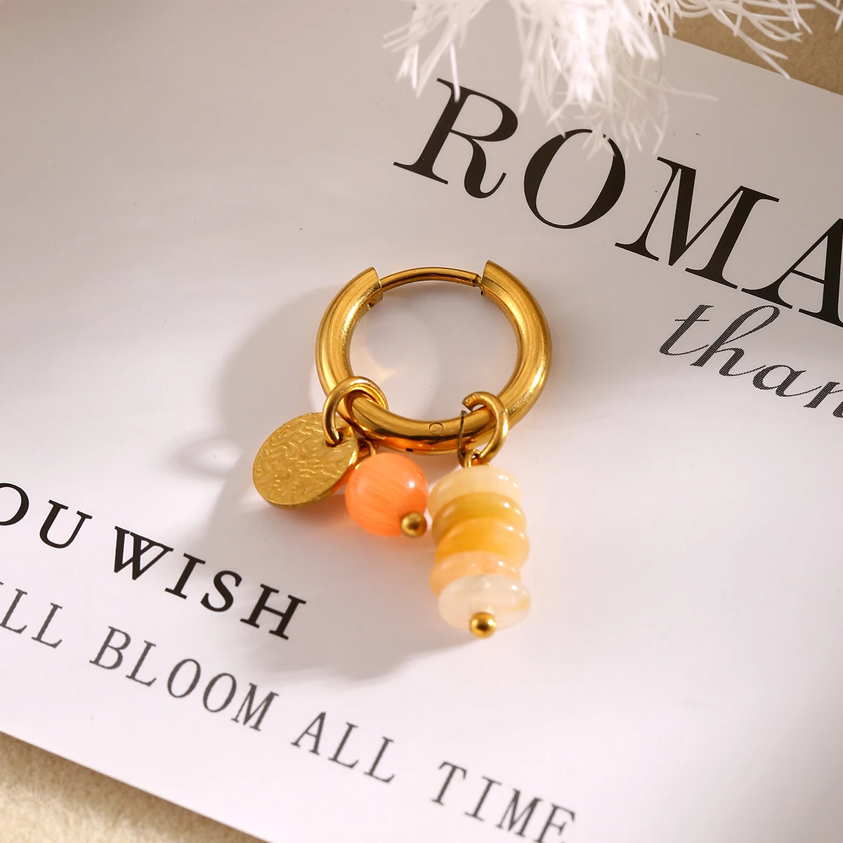 

SOVOB Vintage Ethnic Style Natural Stone Pendant Earrings Autumn/Winter Fashion For Women's Jewelry Gold-Plated Accessories