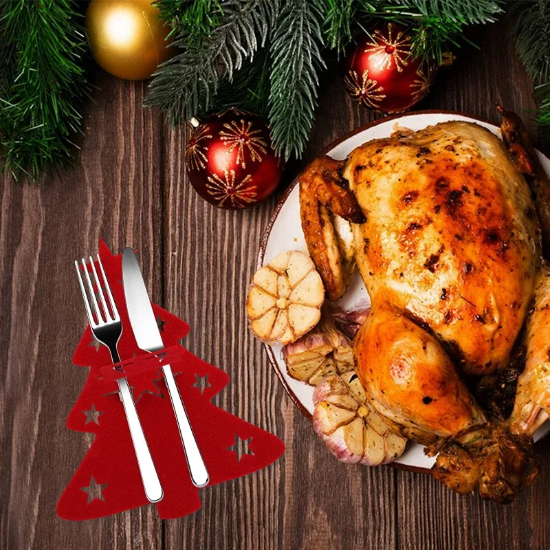 احتفالية عيد الميلاد أواني مجموعة حامل شجرة نجمة الرنة نمط أدوات المائدة لفة حقيبة لتخزين ديكور للطاولات حفلة السنة الجديدة