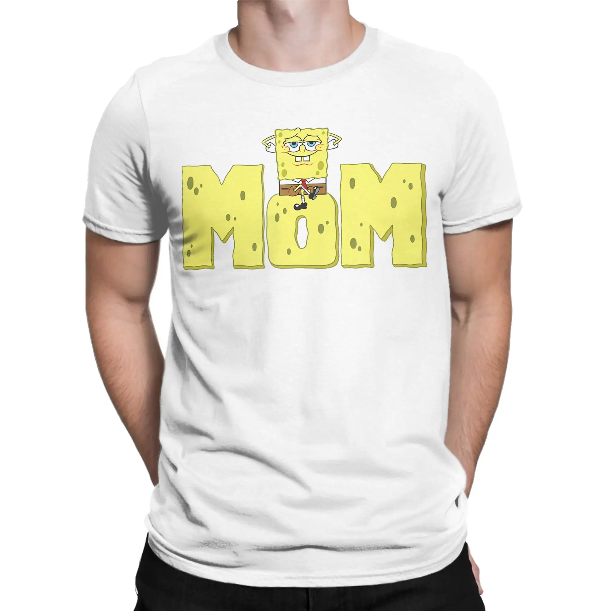 Spongebobs Mother's Day Mom Logo Men's T Shirts  Crazy Tee Shirt Short Sleeve Round Collar T-Shirt 100% Cotton Original Clothes