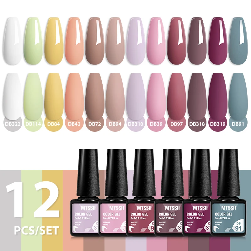 MTSSII 12Pcs/Set Sparkly Pink Red Taro Purple Gel Nail Polish Nail Art LED UV Gel Varnish For Nails Manicure Kit Nail Supplies