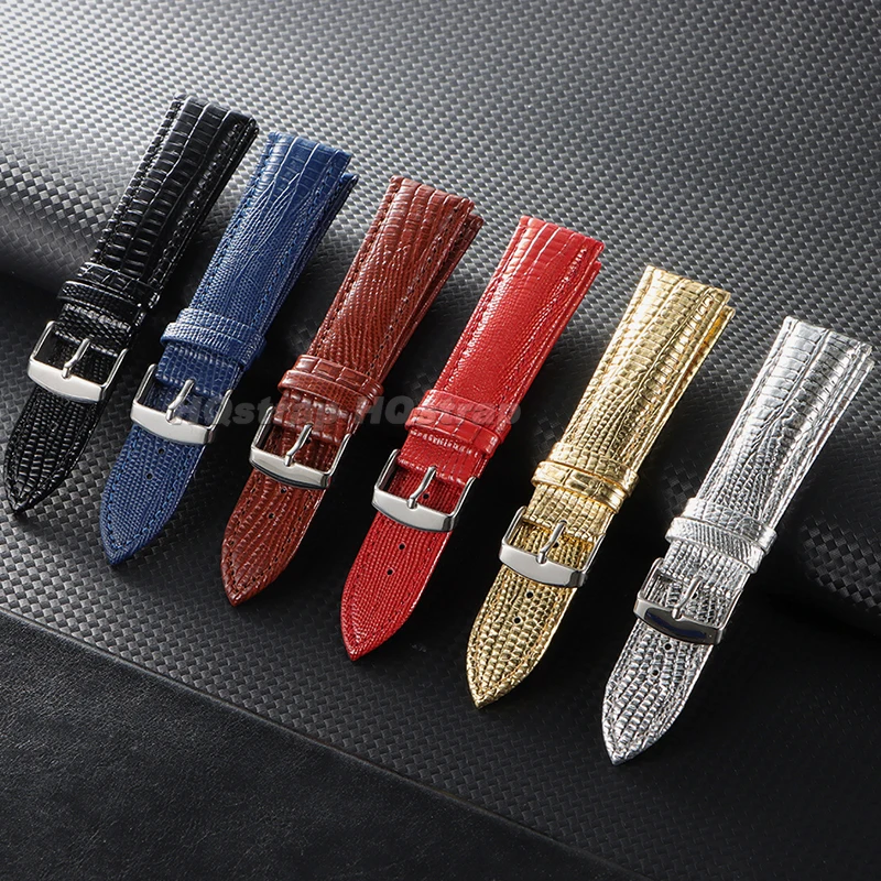 Lizard Embossed Leather Watch Band 18mm 20mm 22mm Shiny Metallic Texture Strap Cowhide Bracelet for Smartwatch Elegant Wristband