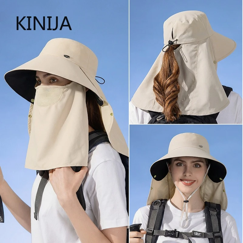 Anti-UV-Maske, Sonnenschutz, Schal, Kappe, einfarbig, Fischerhut, breitkrempiger Hut mit Nackenschutz, leichter Hut zum Teepflücken, als Geschenk