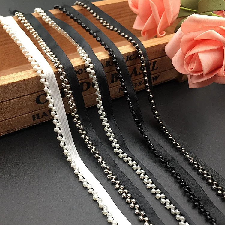 Handmade Beaded Lace Trim Single-Sided 3mm Pearl Lace Trim Ribbon DIY Clothing Women\'s Clothing Decoration Accessories