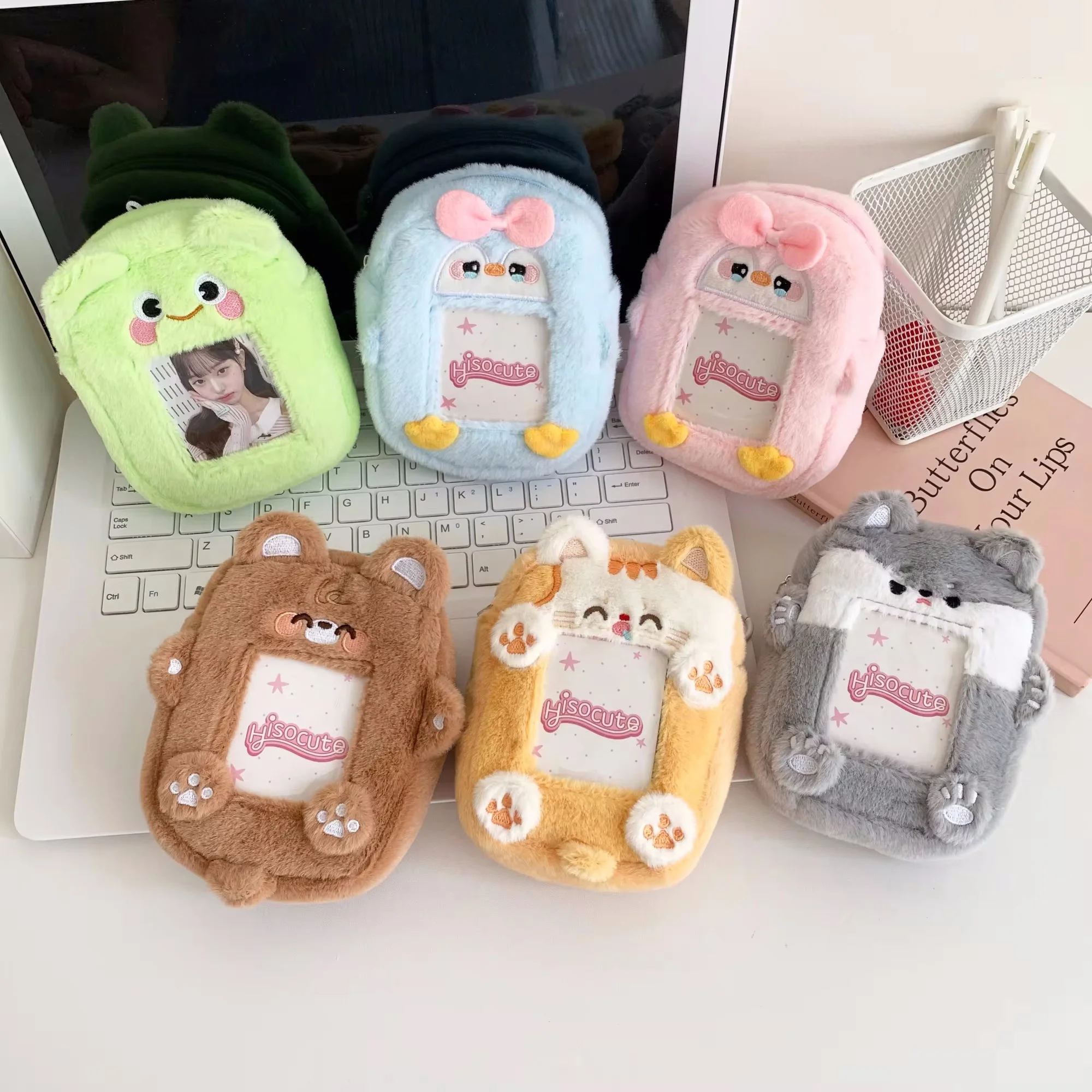 1pc Korea INS Style Cute Cartoon Animal Idol Photo Card Holder With Keyrings Plush Puppy Tiger Small Pouch Kpop Photocard Case