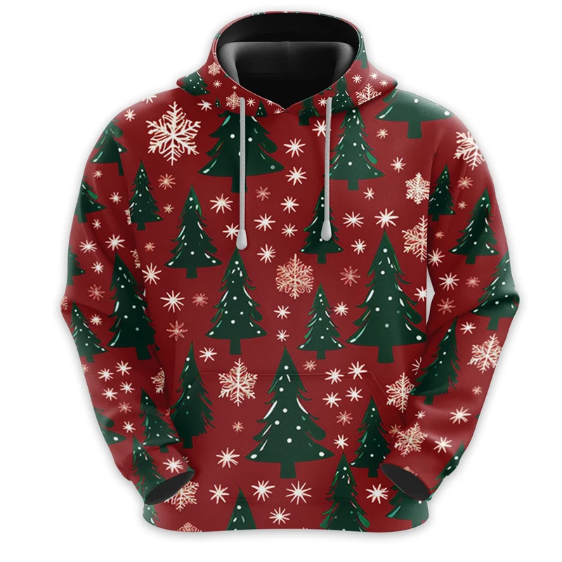 Sweat à capuche arbre de Noël graphique enrichi PVD pour hommes, pull père Noël, ornement de Noël, survêtement unisexe, vêtements à la mode