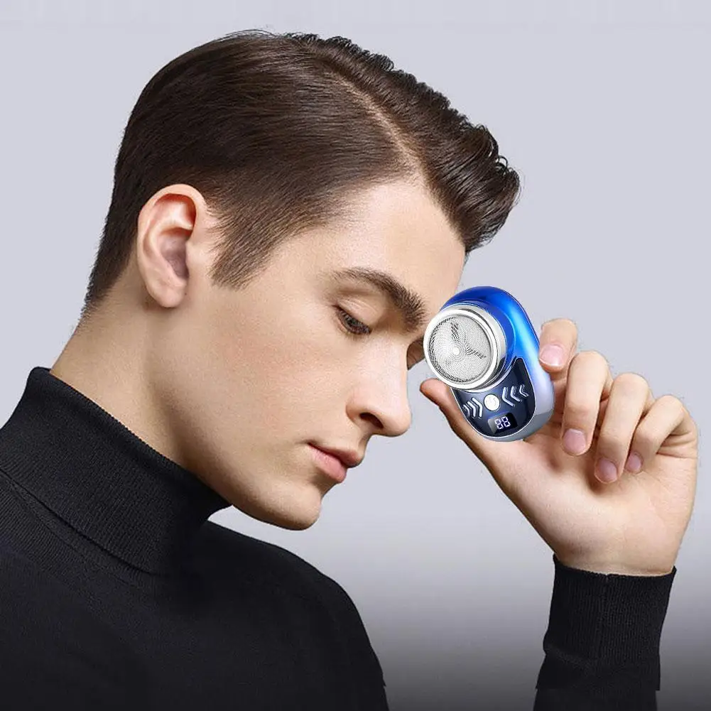 Portable Mini Electric Shaver for Men USB Rechargeable Floating Blade Face Beard Trimmer Digital Display Cordless Pocket Shaver