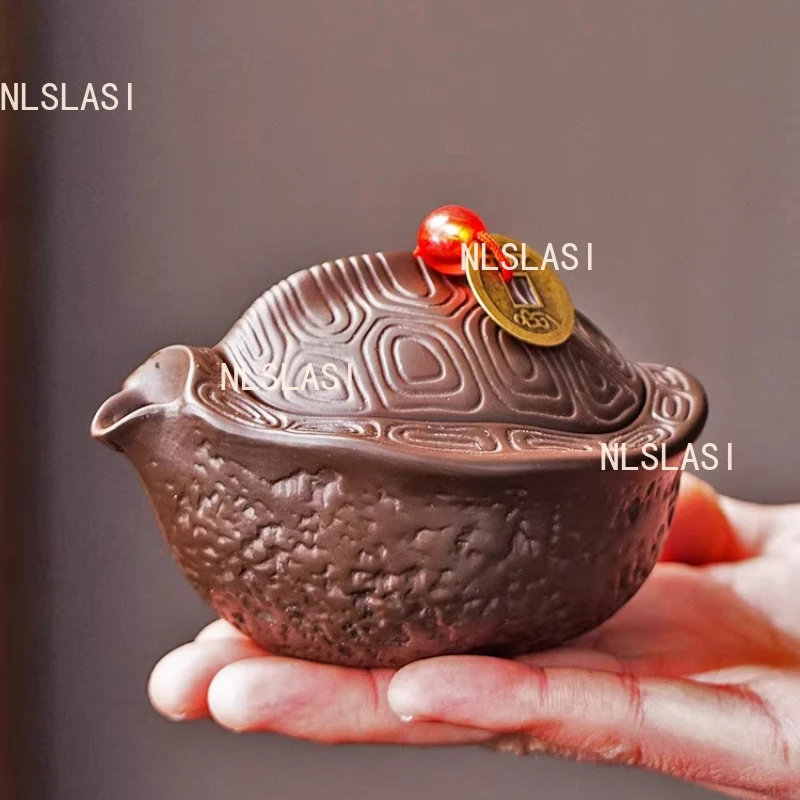 Embossed Turtle Holding Pot Chinese Purple Clay Teapot Household Small Capacity Tea Maker KungFu Teaset Tea Ceremony Accessories