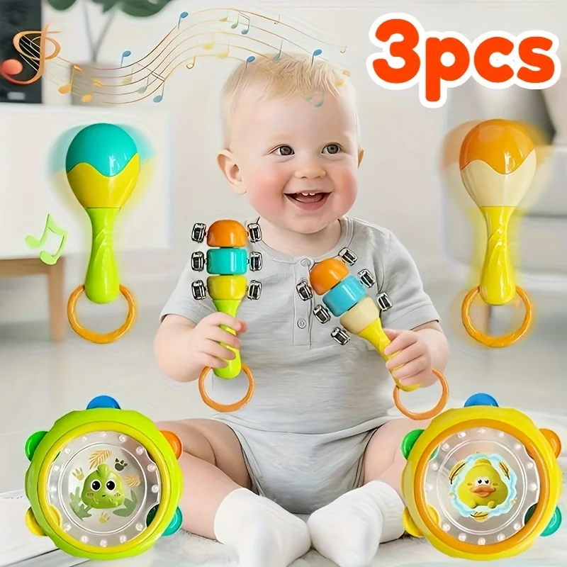 3 szt. Muzyczny bębenek ręczny - bezpieczny materiał, trwała konstrukcja, idealny na prezenty świąteczne i na Halloween