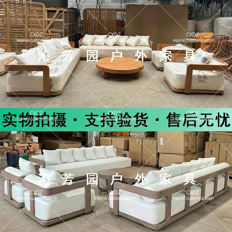 Foshan Teak Sofa Factory Hotel B & B Courtyard Outdoor Furniture Villa Garden Waterproof Solid Wood Outdoor Sofa