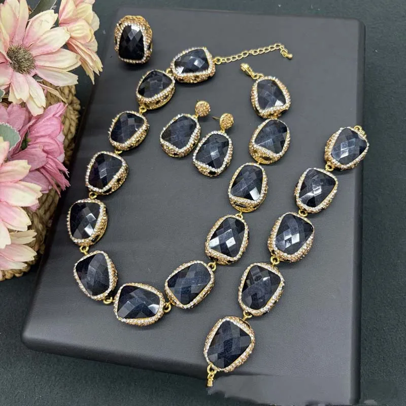 Women 4Pcs Jewelry Set Necklace Ring Stud Earrings Bracelet Fashion Versatile Ornament Party Accessory Statement Gift