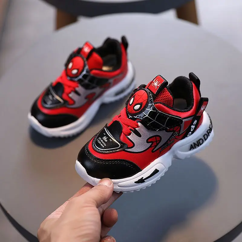 Spider-Man Boys' Spring Sneakers, Leather Cartoon Running Shoes Lightweight Sport Footwear New Arrival