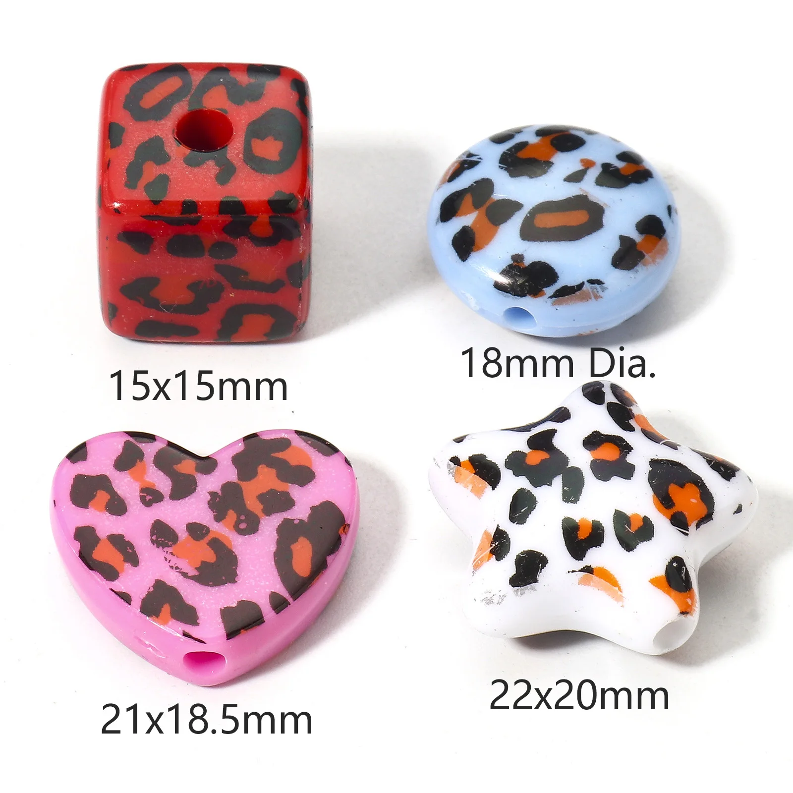 10pcs New Acrylic Beads Mixed Color Cube Heart Round Star Leopard Print Spacer Beads For DIY Necklace Jewelry Making Findings