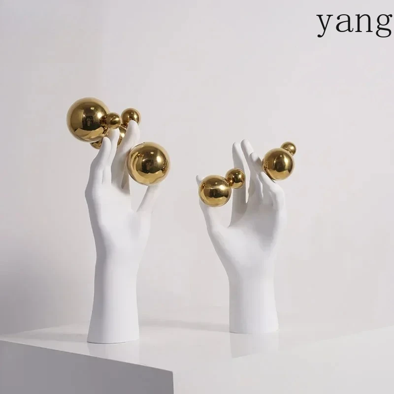 Creative Golden Ball Decorative Character Hand Palm Crafts Desk Decoration Abstract Figures Sculpture Room Aesthetics Decor