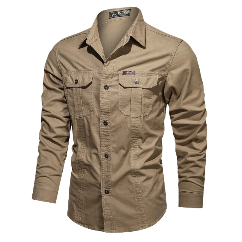 

Men's Cotton Military Shirt Casual Brand Cargo Shirts Male Long Sleeves Shirts Camiseta Masculina Plus Size 4XL 5XL