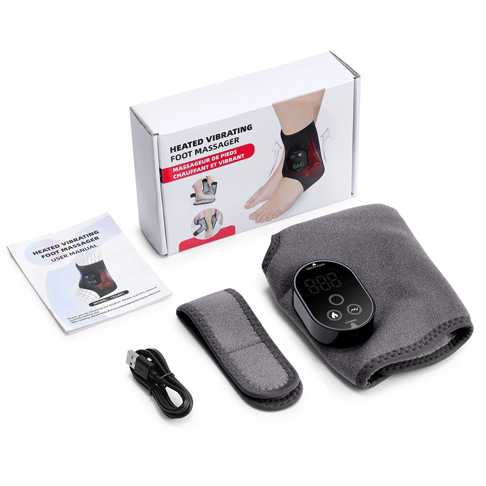 Voetwarmtemassageapparaat met dubbele motor, 6 niveaus, verwarming, 3 vibratiemassage, voet- en enkelgewricht, warm kompresbescherming, ondersteuningshulpmiddel