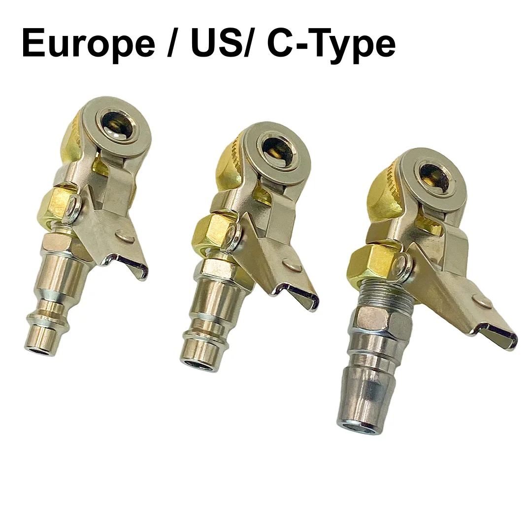 Closed Ball Tire Inflator with Clip Air Chuck Clamp For Air Compressor Europe US C-Type Inflation Valve Stem Car Accessories