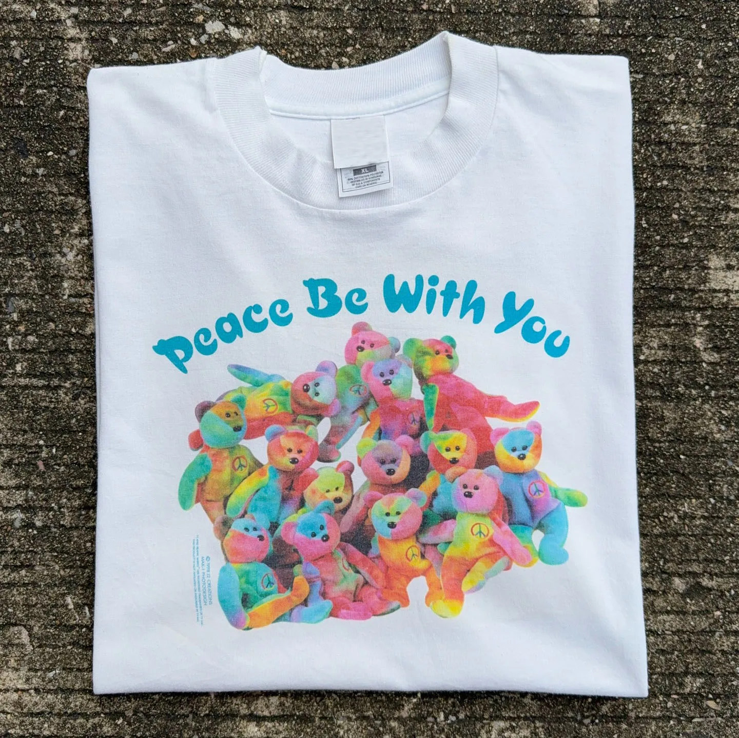 Healing  Tie Dye Bear T Shirt Short Sleeve Cotton round Neck Casual Comfortable Breathable Unisex Y2K Style Studio Work