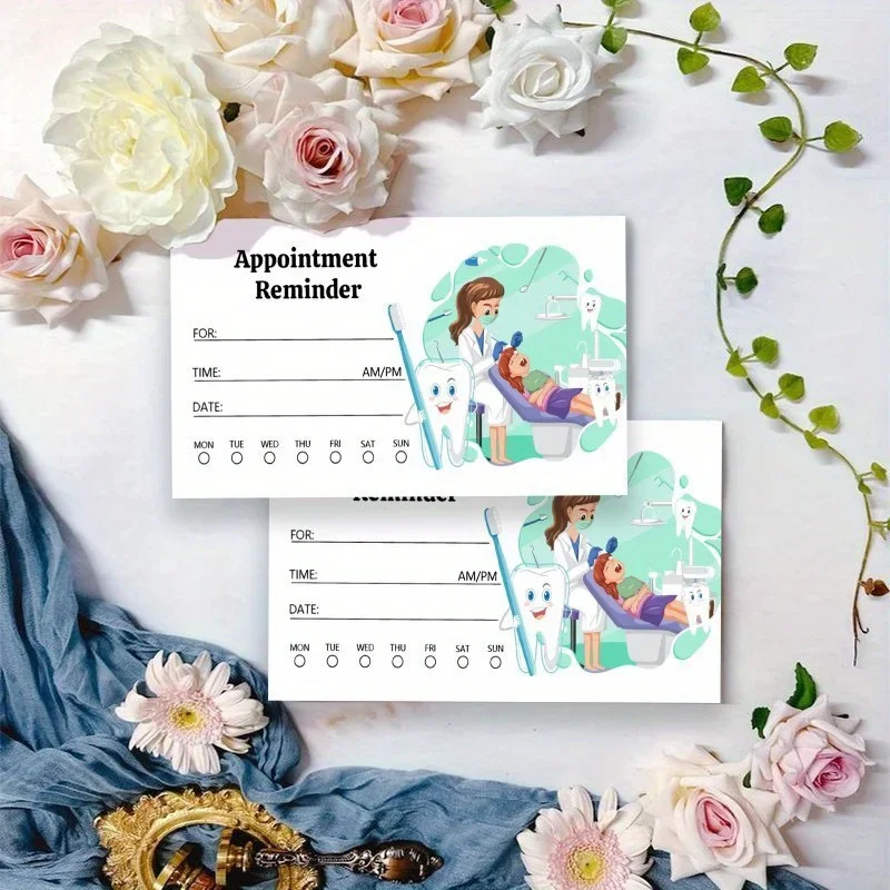 100pcs Weekly Appointment Reminder Cards with Toothbrush Icon and Patient Checklist for Dentists, Therapists, and Doctors