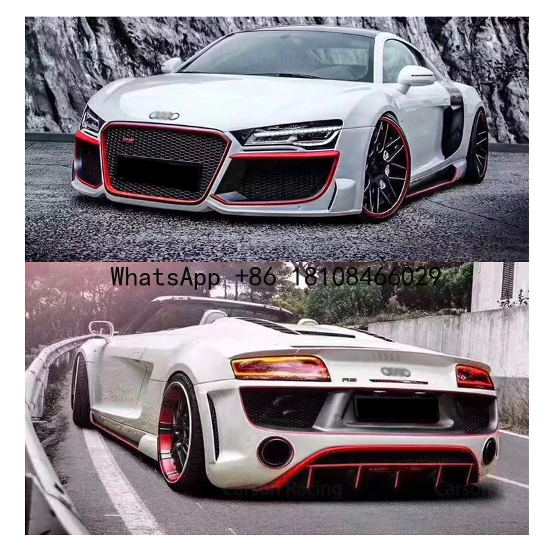 

Audi R8 2008-2015 Carbon Fiber Body Kit Regula Style Fiberglass Front Bumper Side Skirts Rear Bumper Fogger Carbon Body Parts