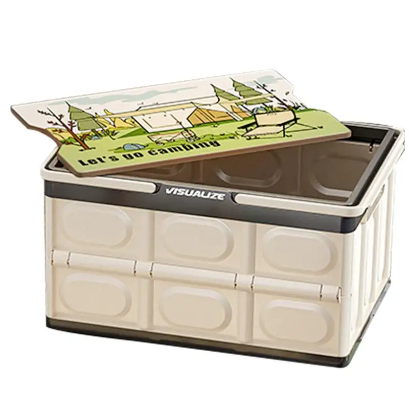 

Camp Kitchen Box Collapsible Storage Bin With Handle Large Capacity Closet Trunk Organizer With Printed Cover For Outdoor Indoor